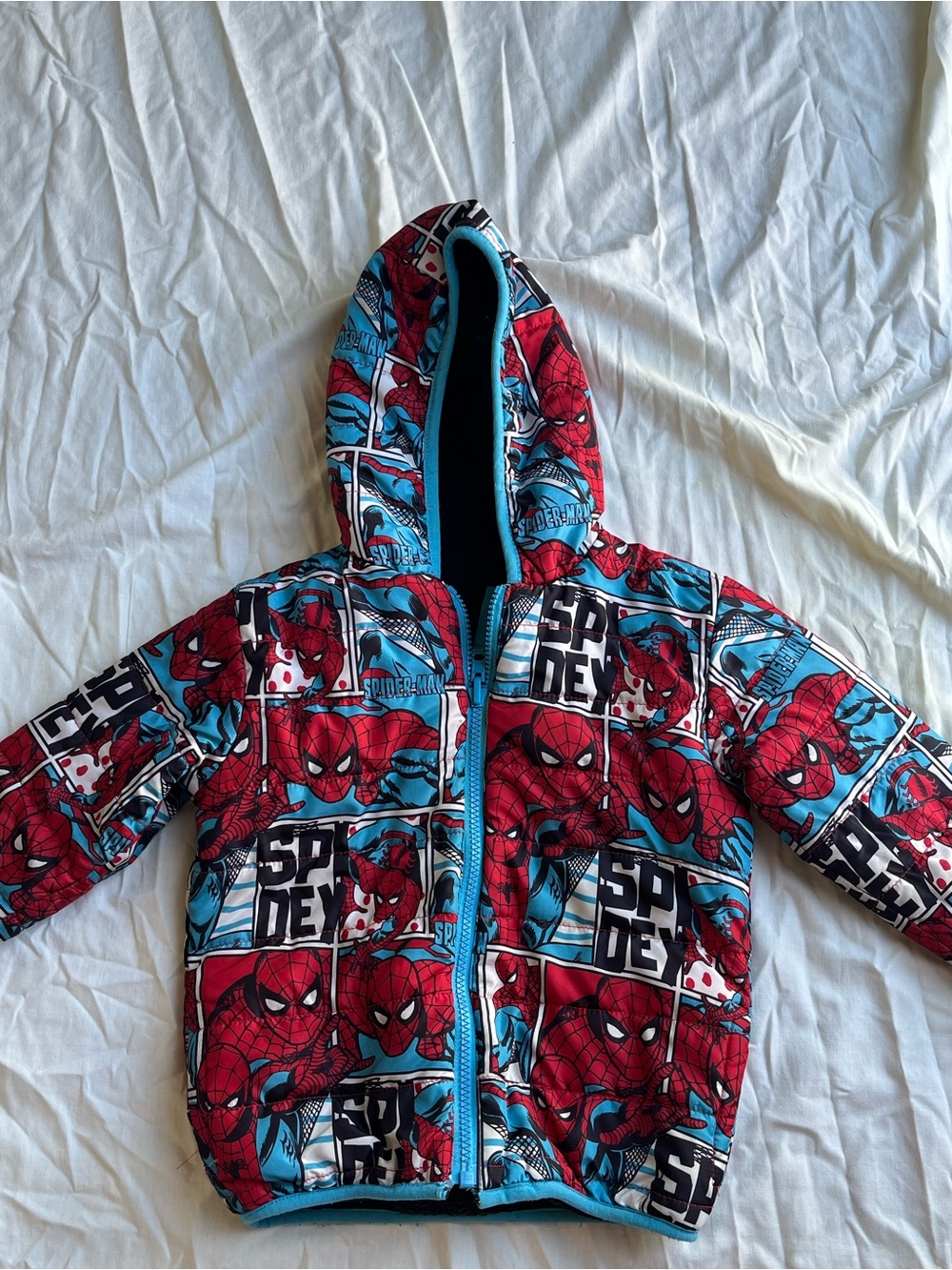 Spiderman Kids' Reversible Hooded Puffer Jacket - Red & Blue